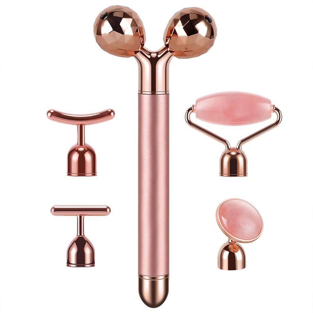 Massaggiatore Facciale Elettrico Vibrante 5-in-1 in Oro 24K - Rose Gold