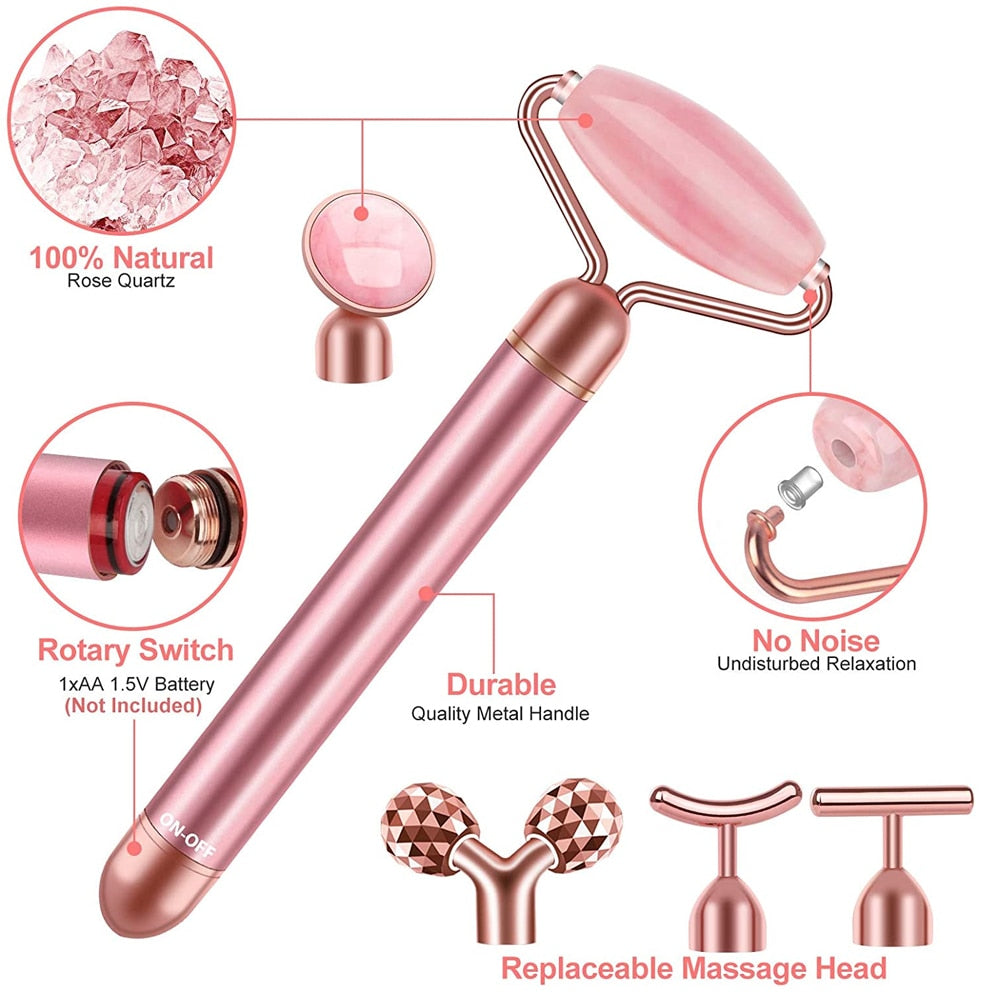 Massaggiatore Facciale Elettrico Vibrante 5-in-1 in Oro 24K - Rose Gold